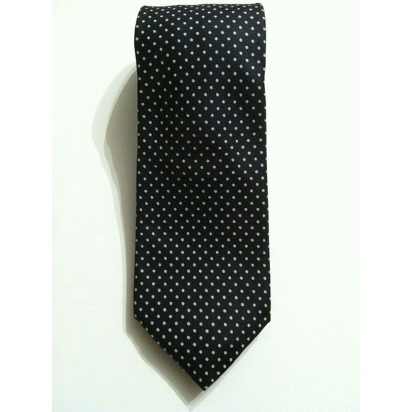 NEIMAN MARCUS MENS NEW BLACK 100%SILK POLKA DOT CLASSIC NECK TIE WIDTH: 3 1/8